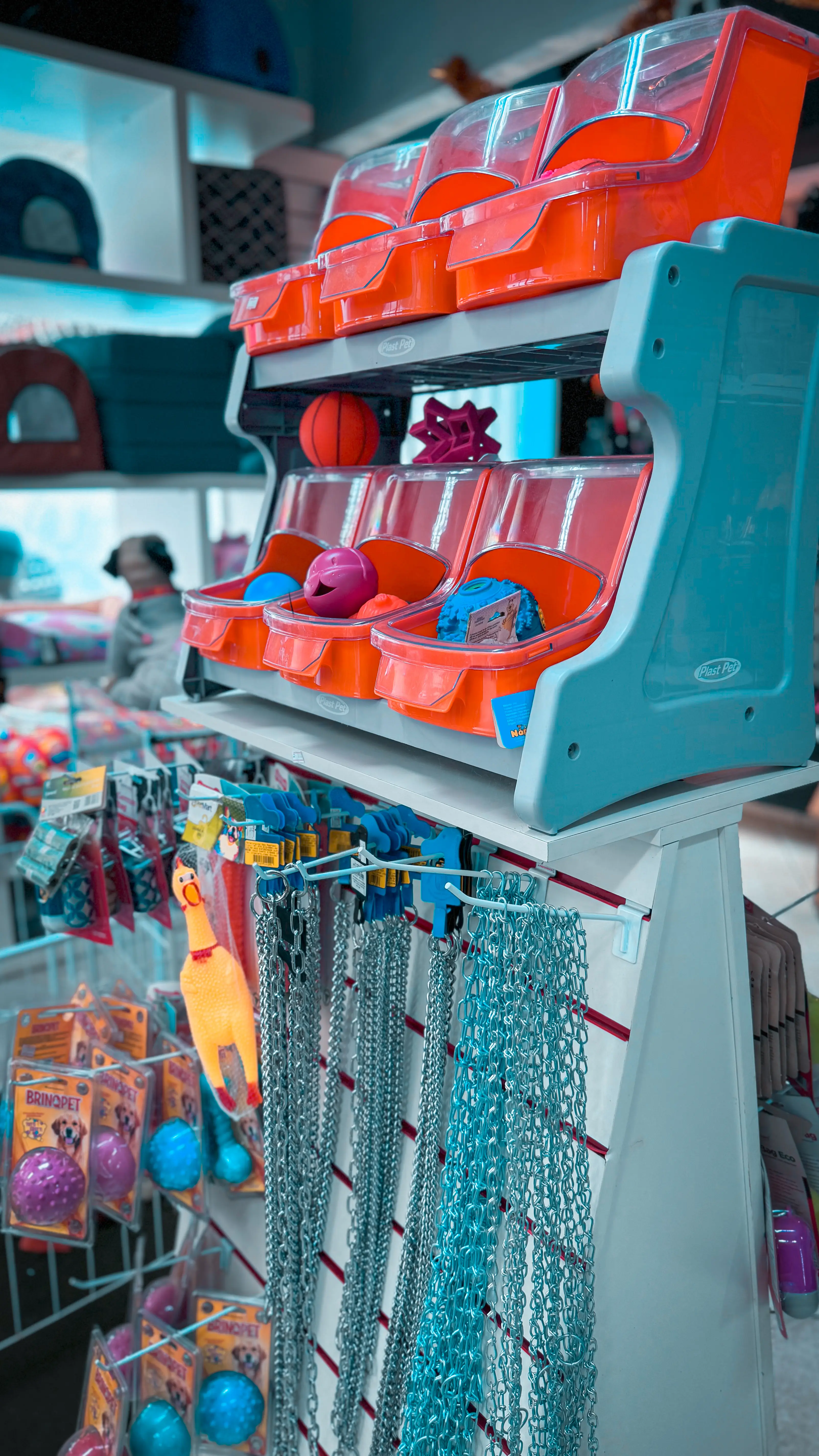 Brinquedos e acessórios em display colorido